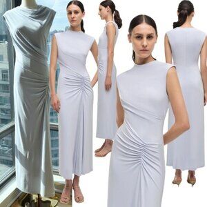 🆕 SIMKHAI 🧿 NWOT Acacia Draped Ruched Jersey Midi Dress, Blue Haze - Sz L